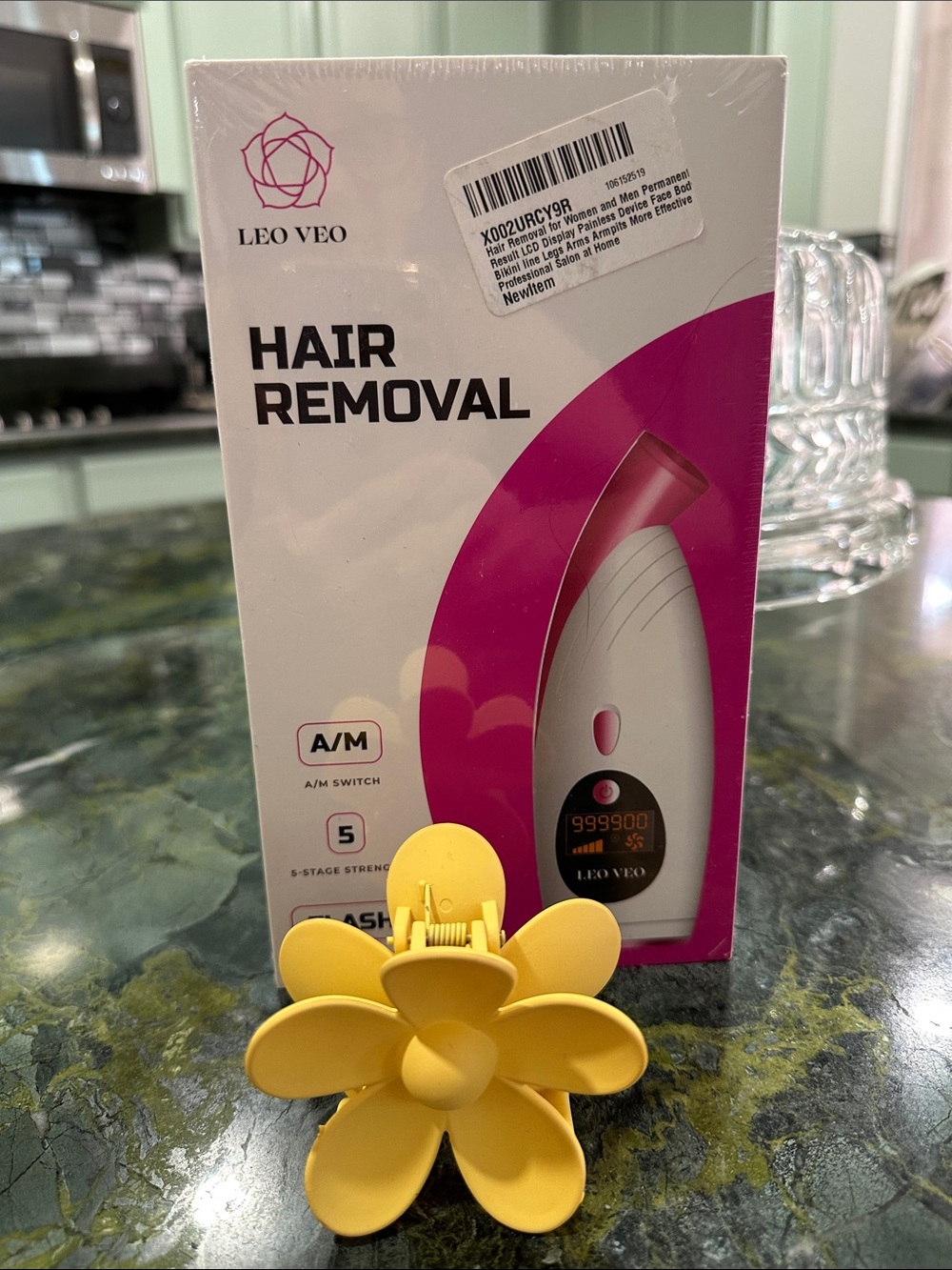 Hair Removal Device LEO VEO Portable 5 Stages 999 Flashes With Yellow Hair Clip